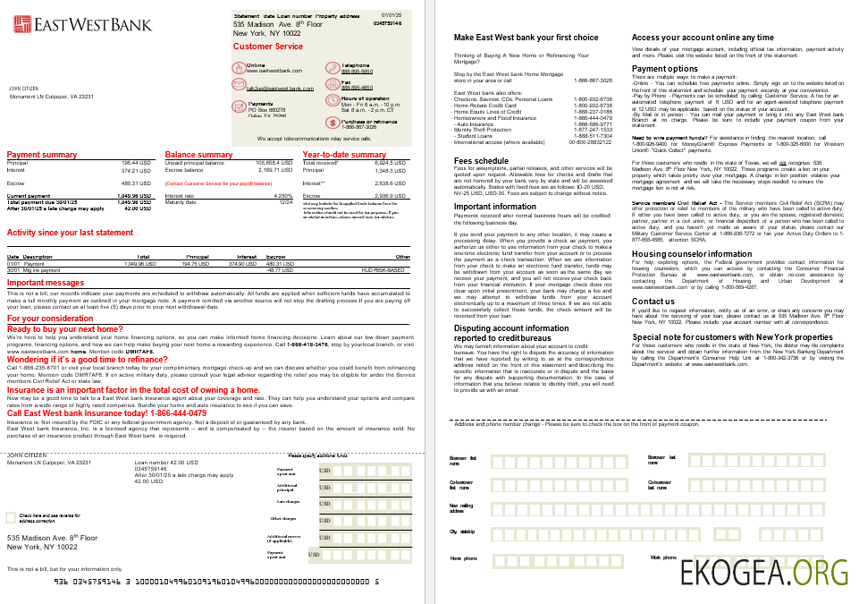 États , Unis, Est, Ouest, Banque, hypothèque, relevé, en formats Word et PDF,